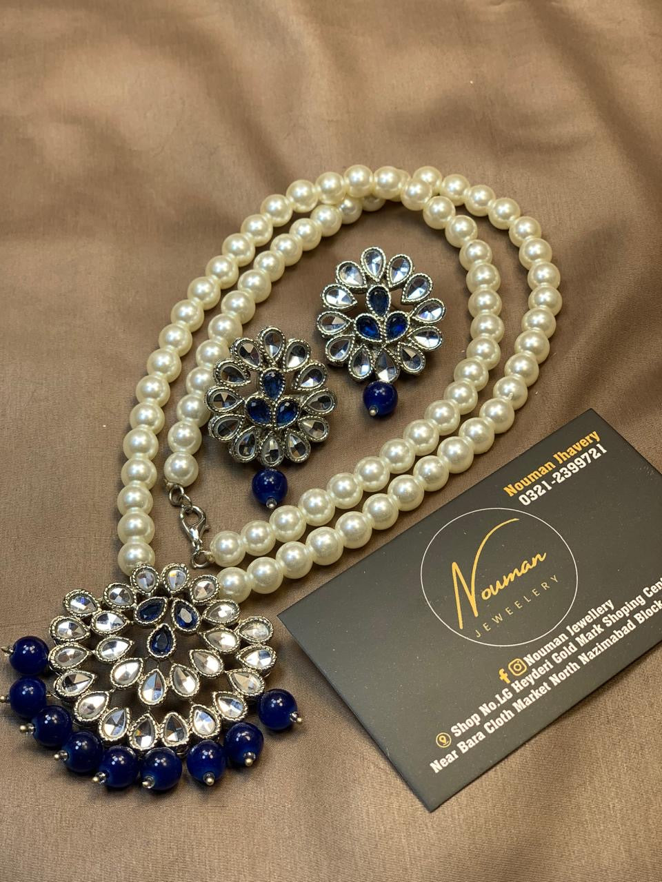 Blue Pearl & Zircon Long Mala Set