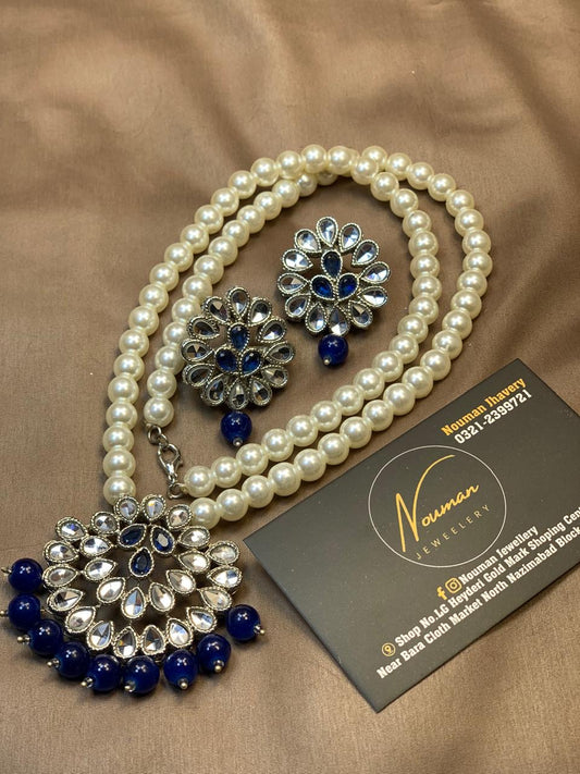 Blue Pearl & Zircon Long Mala Set