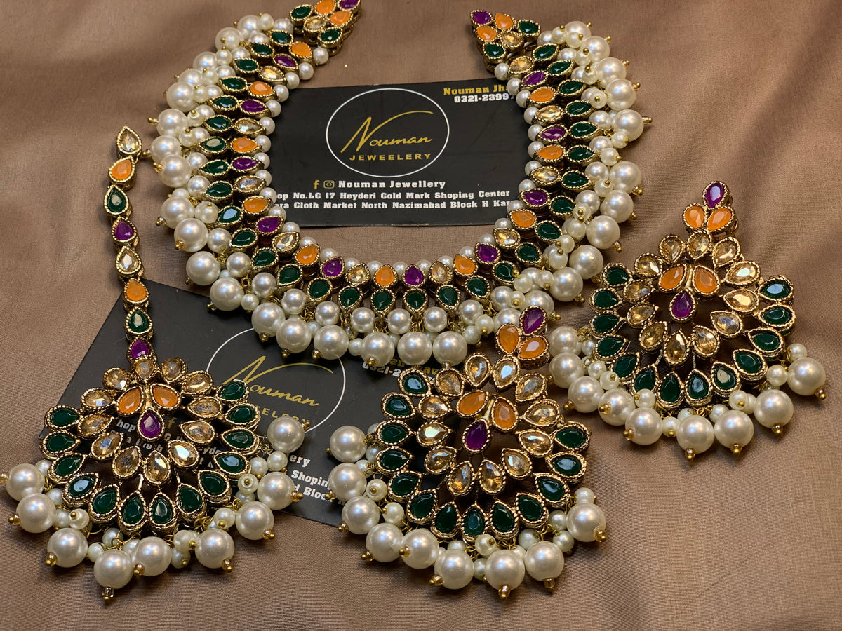 Multicolor Kundan Necklace Jewellery Set