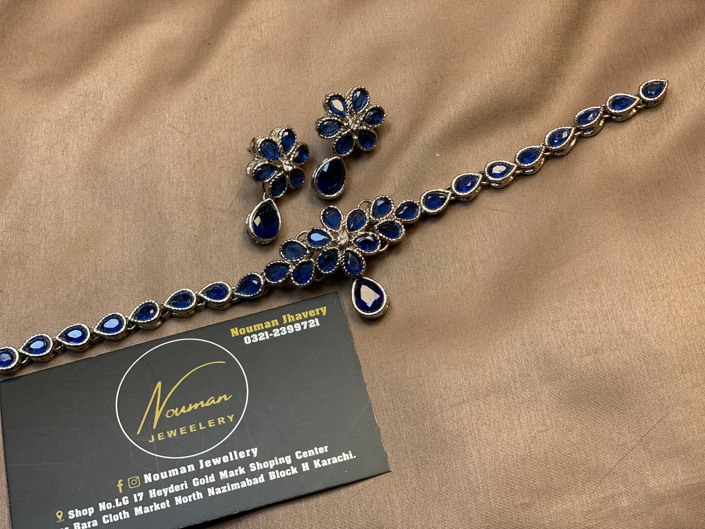 Royal Blue Floral Stone Jewellery Set