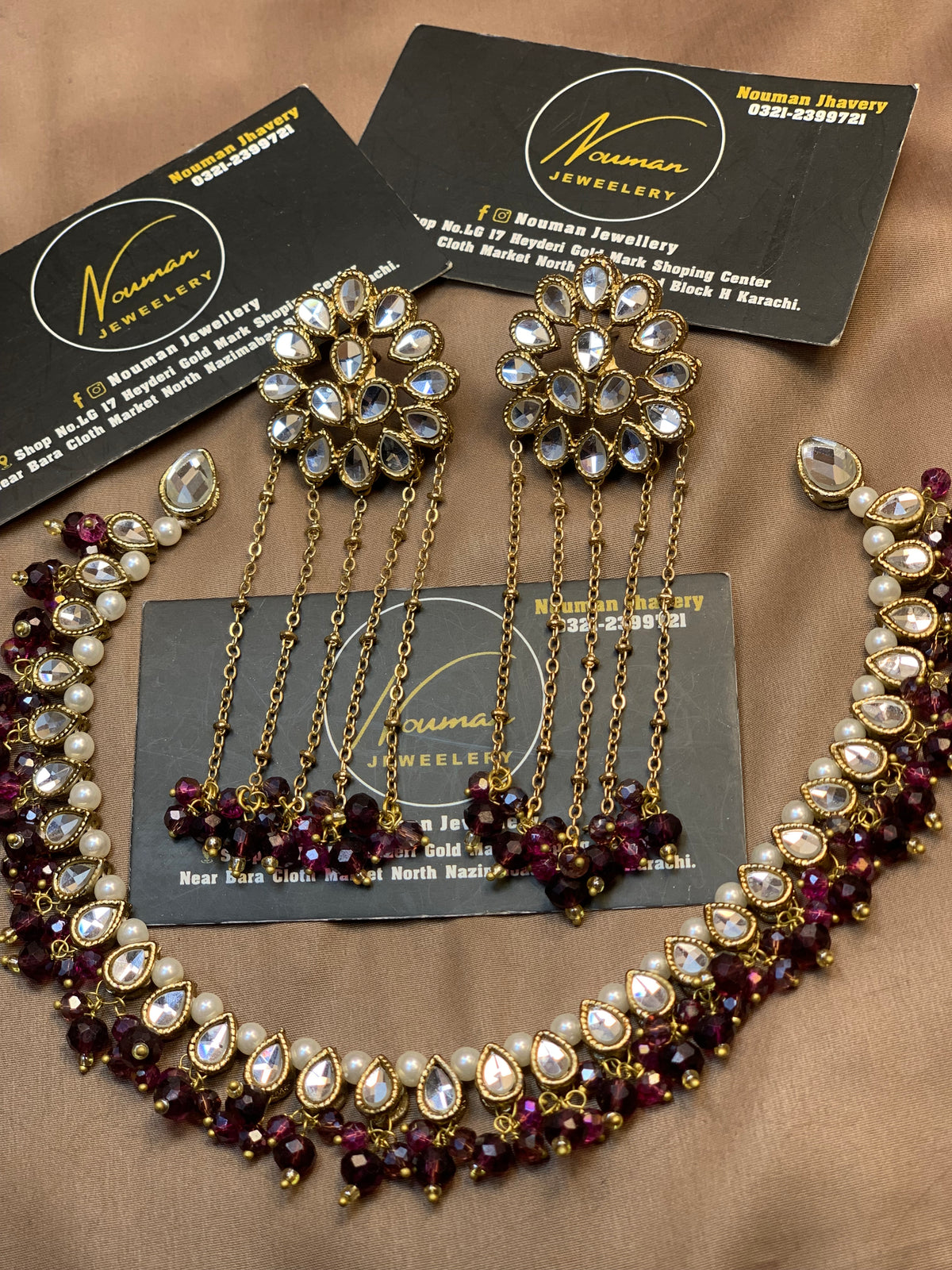 Royal Burgundy & Pearl Kundan Bridal Jewellery Set