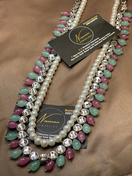 Exquisite Silver Kundun Long Necklace Mala Mint Pink