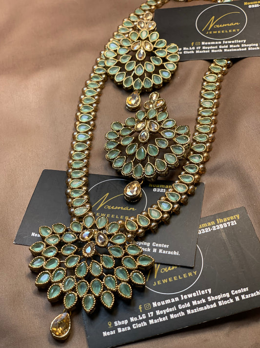 Mint Green Long Mala with Pendant Set