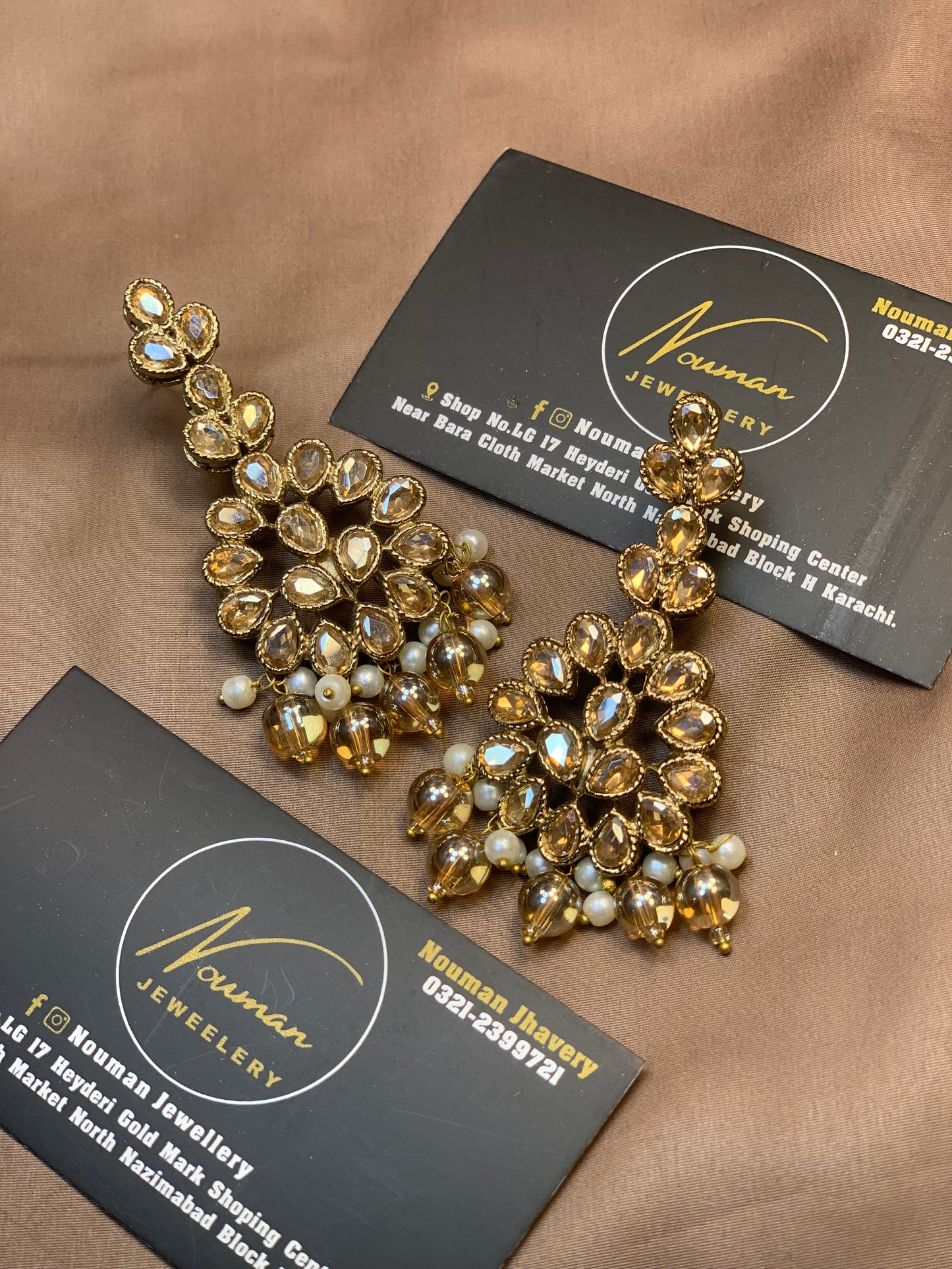 Exquisite Zircon Champagne Pearl Statement Jewellery Earrings