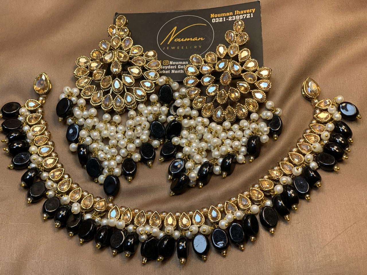 Black & Gold Kundan Polki Party Wear Set