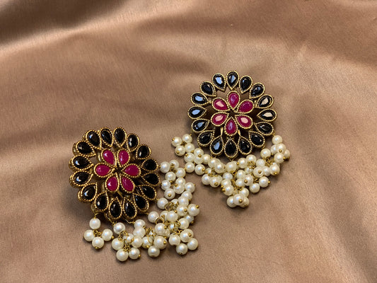 ✨ Kundun Multi Solid Stone With Pearls Classy Jewellery Earring Set ✨