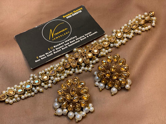Kundan Gold Look Pearl Choker Set