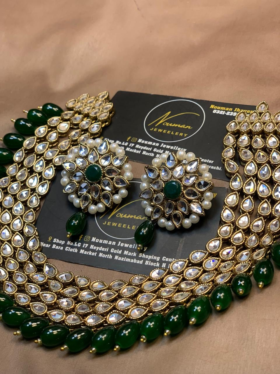 4-Layer Emerald Green Kundan Statement Necklace Set