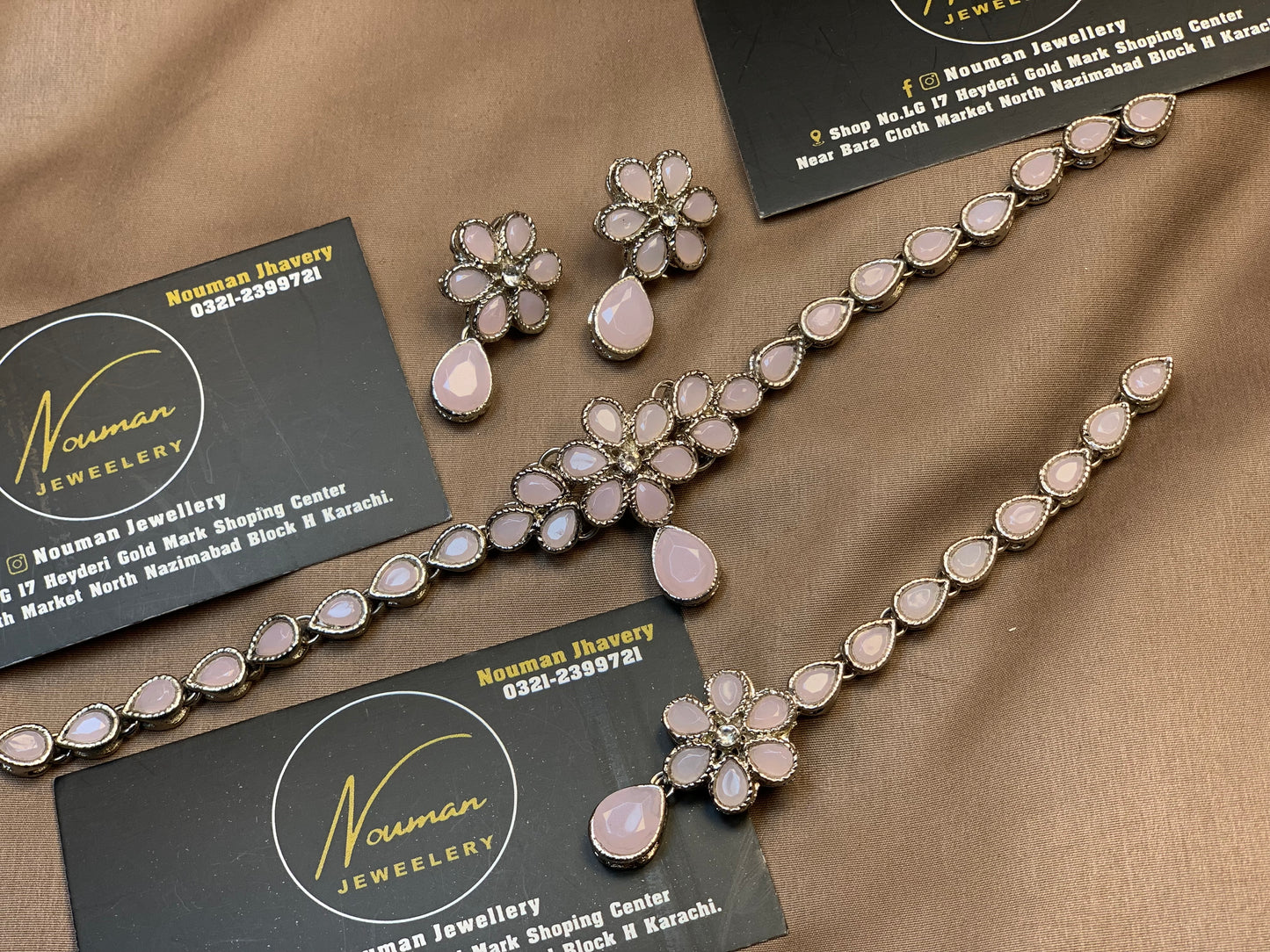 Elegant Royal Soft Pink Floral Stone Jewellery Set,