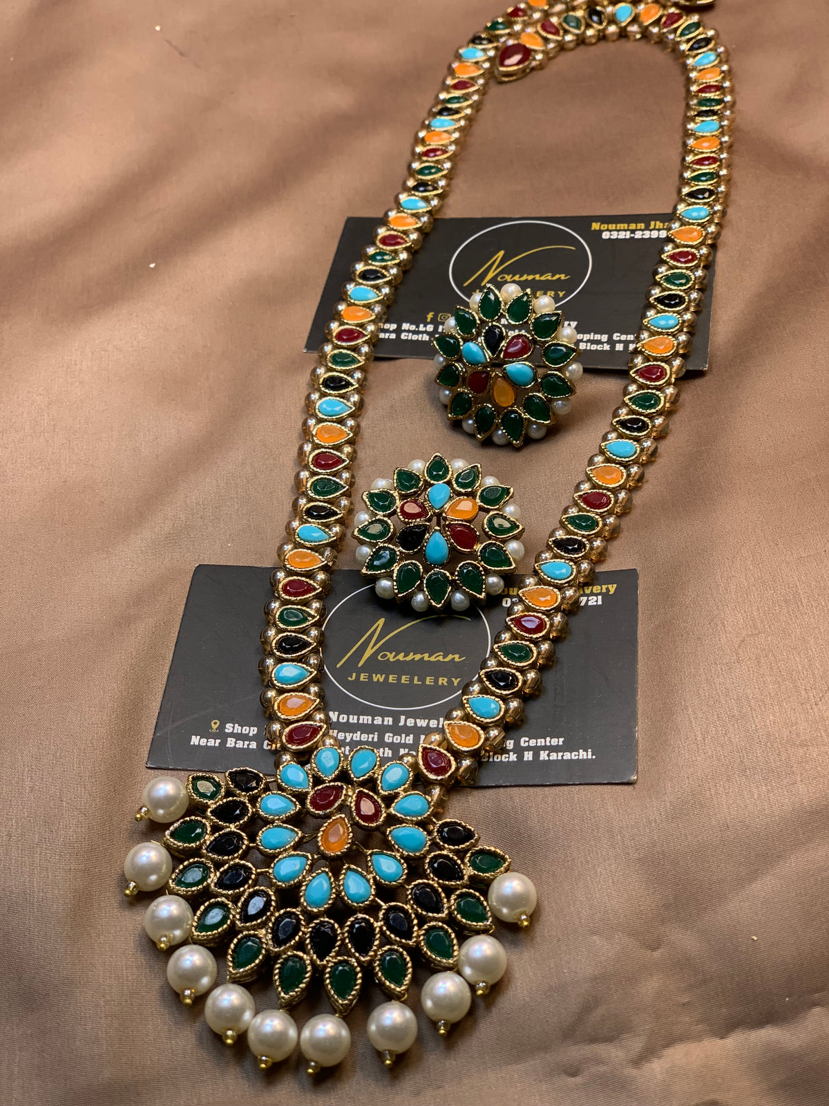 Multicolor Kundan Pearl Long Maala Set with Pendant.