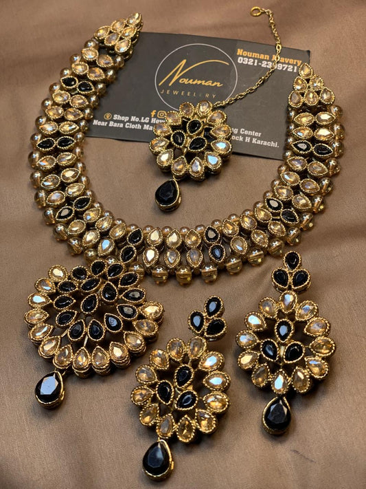 Black And Gold Kundun Bridal Set