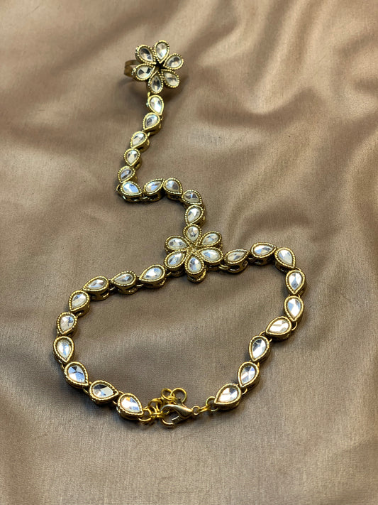 Royal Pearl Kundan Ring Bracelet – Hath Phool