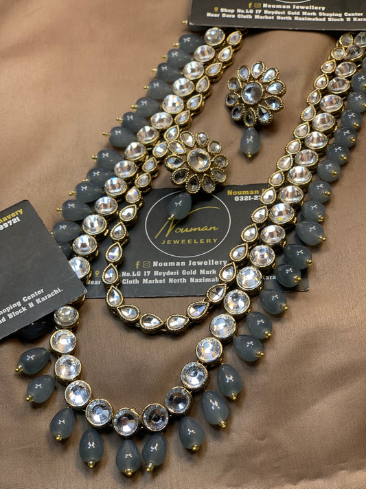 Exquisite Kundun Grey Long Mala Set