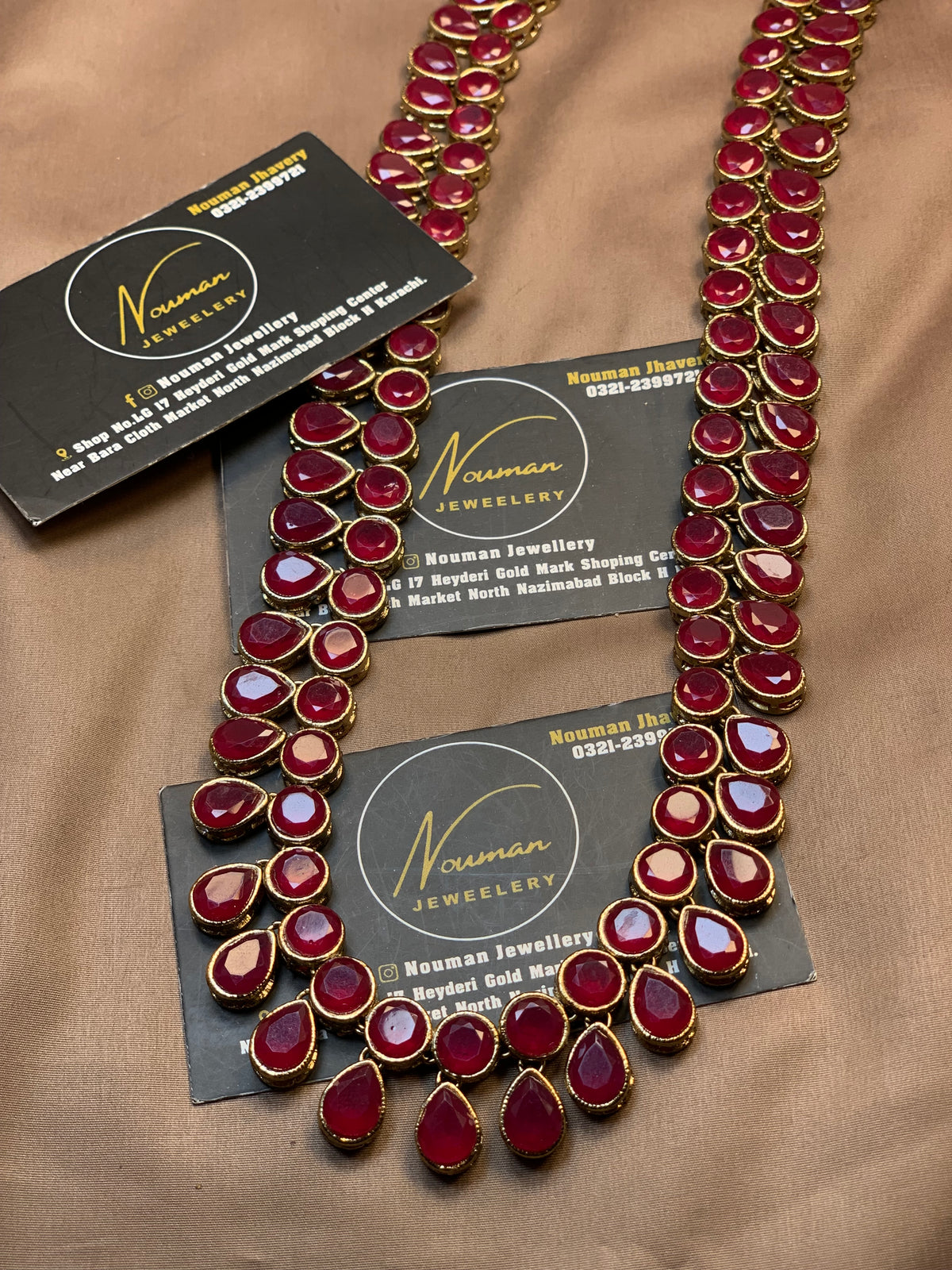 Deep Ruby Red Kundan Long Mala – Antique Gold Plated