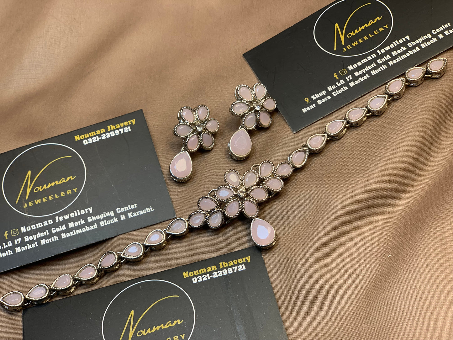 Elegant Royal Soft Pink Floral Stone Jewellery Set