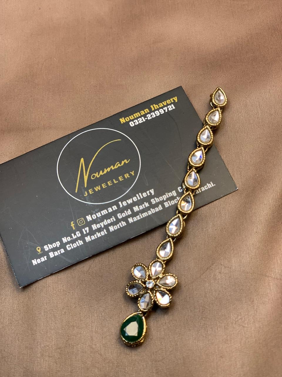 Kids Kundan Emerald Green Maang Tikka