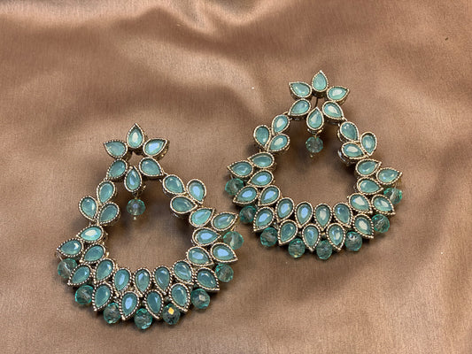 Sky Mint Green Royal Statement Jewellery Earrings