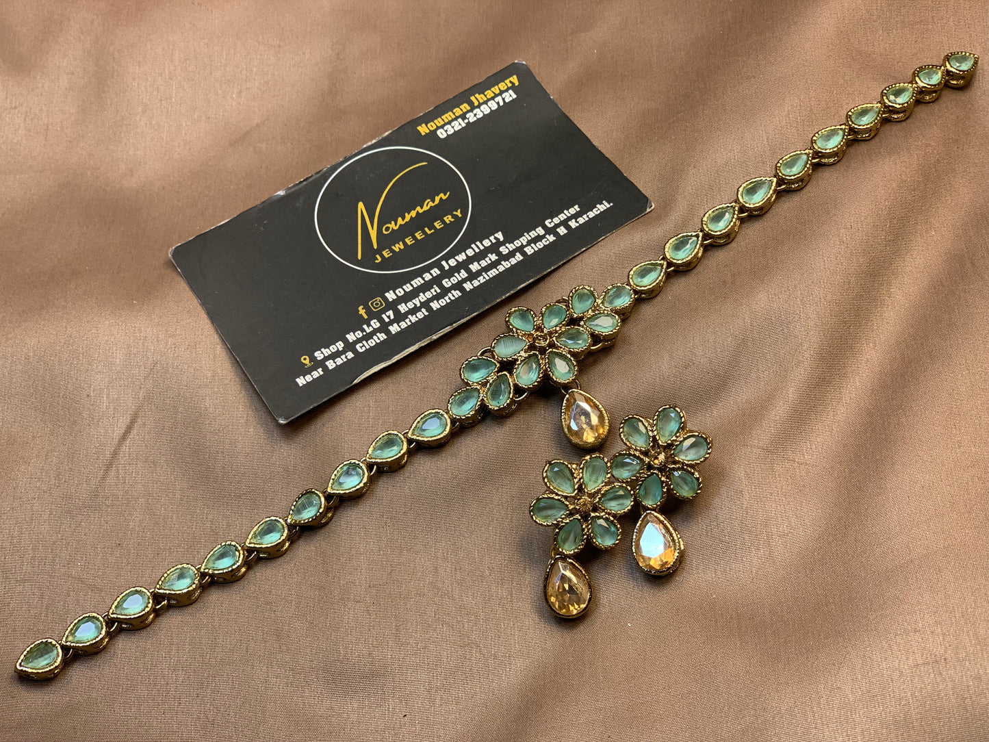 Aqua Green Floral Necklace & Earrings Set