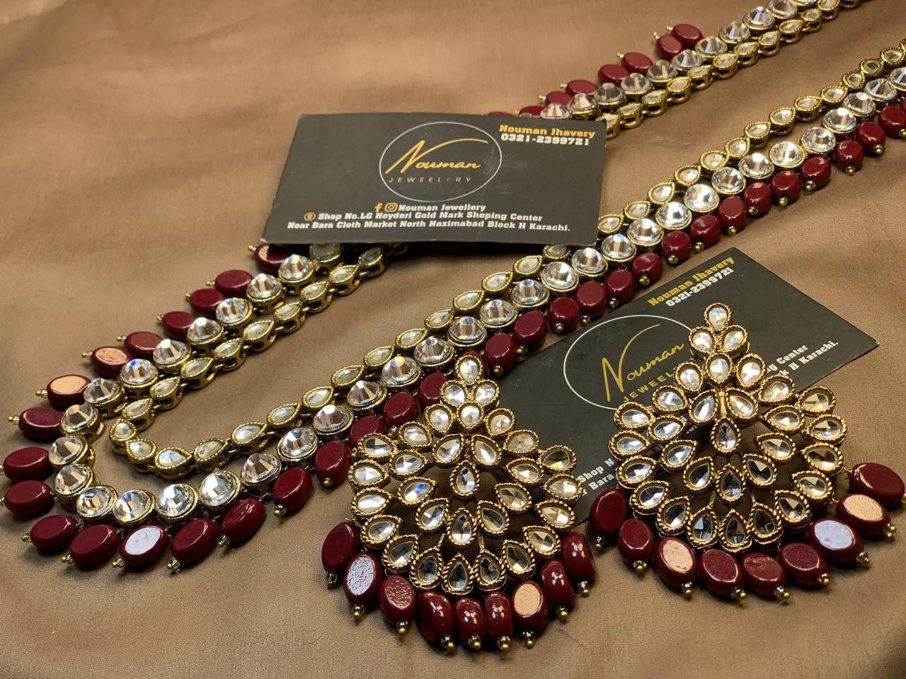 Kundan Ruby Maroon Long Mala Necklace Set