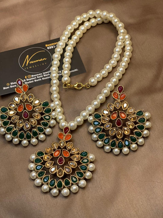 Multicolor Original Stone 20-Inch Long Pendant Set
