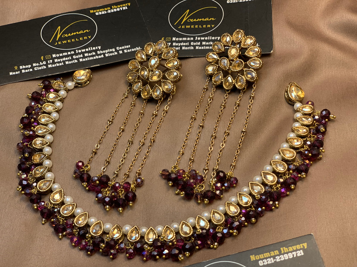 Royal Burgundy & Pearl Kundan Bridal Jewellery Set