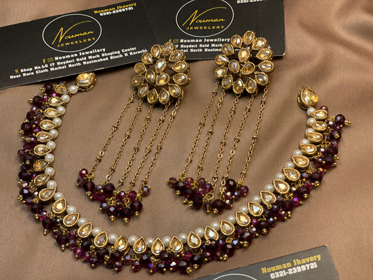 Royal Burgundy & Pearl Kundan Bridal Jewellery Set