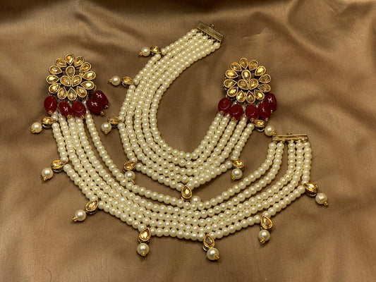 Maroon Kundan Pearl Sahare Party Wear Earrings