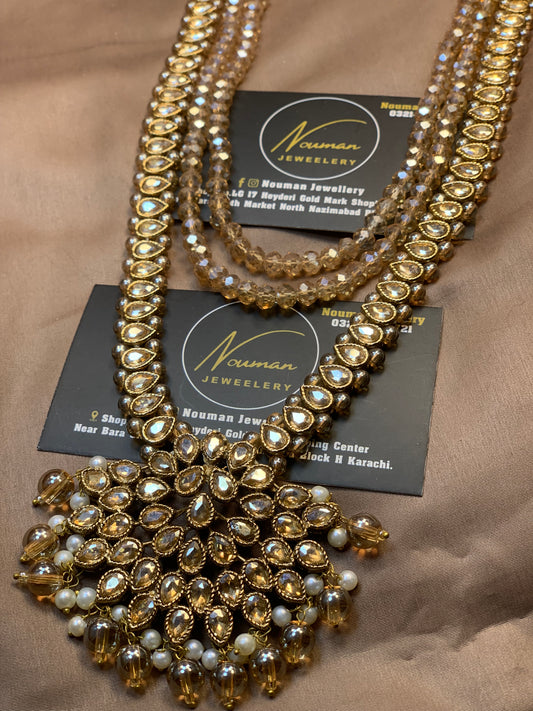 Exquisite Zircon Champagne Pearl Statement Jewellery Long Mala Pendant