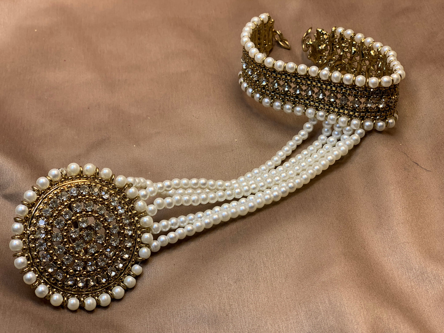 Royal Pearl Zircon Ring Bracelet – Hath Phool