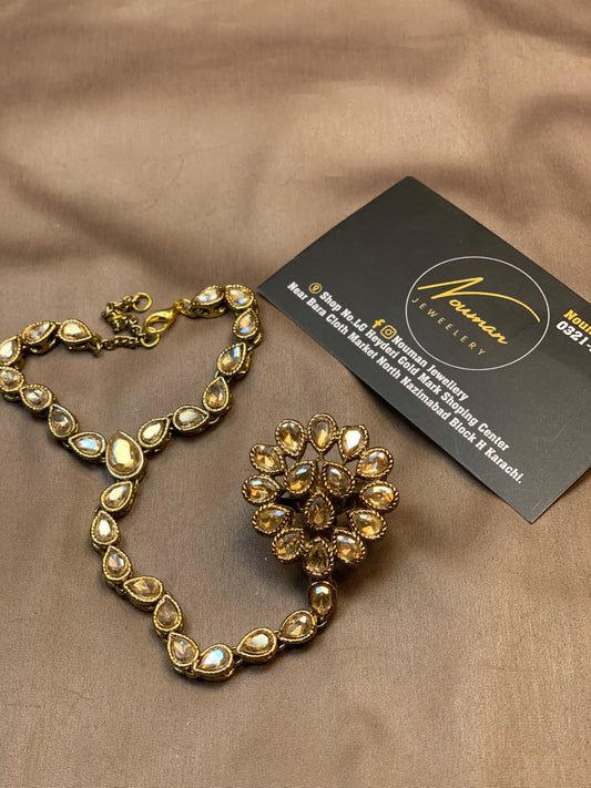 Royal Pearl Zircon Ring Bracelet – Hath Phool