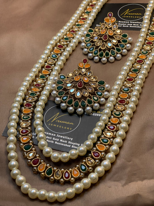 Multicolor Kundan Pearl Long Maala Set