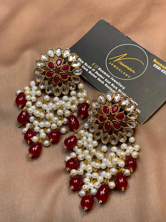 Handcrafted Kundan Pearl Tassel Earrings