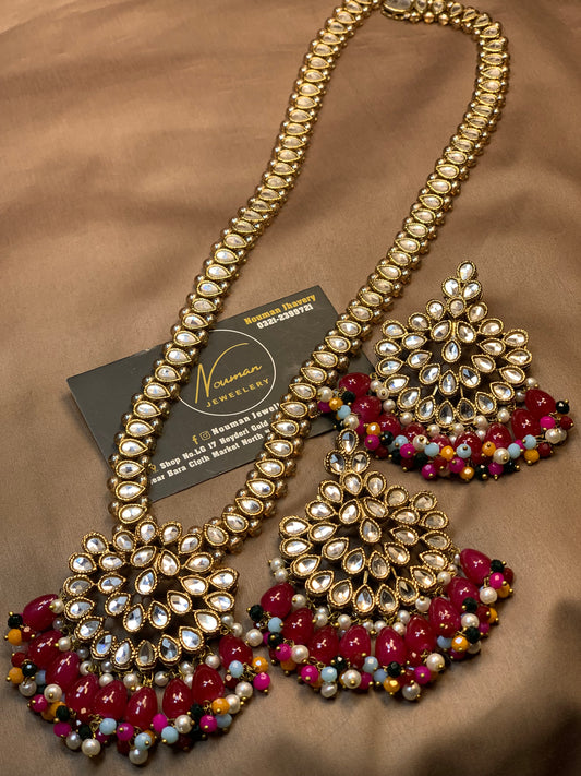 Kundun Multi Nouratan Mala Pandant Classy Jewellery Set