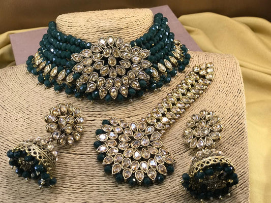 Kundan Emerald Green Statement Set