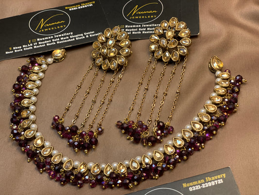 Royal Burgundy & Pearl Kundan Bridal Jewellery Set