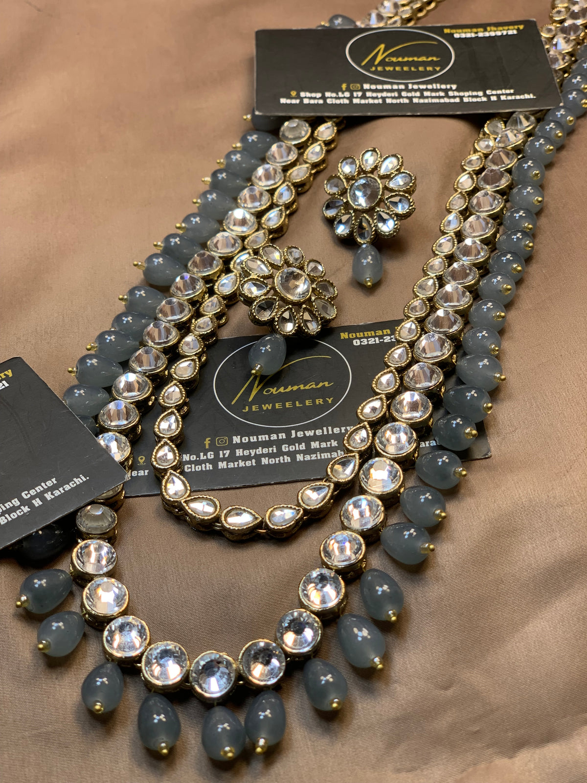 Exquisite Kundun Grey Long Mala Set
