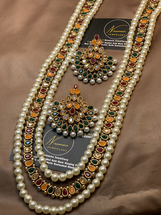 Multicolor Kundan Pearl Long Maala Set