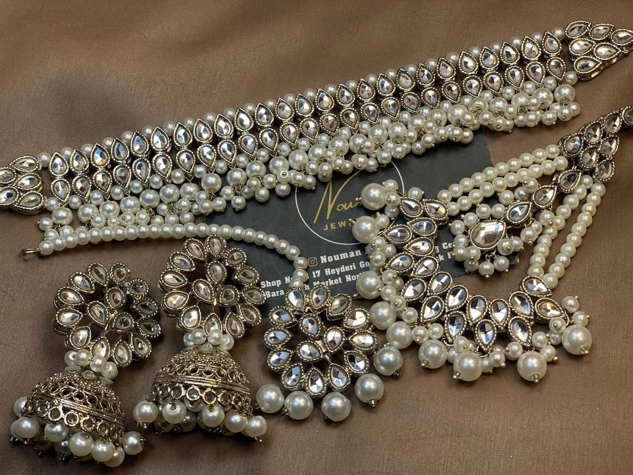 Kundan Silver Pearl Statement Bridal Choker Set