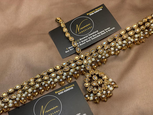Antique Gold Champagne Pearl Sheesh Patti