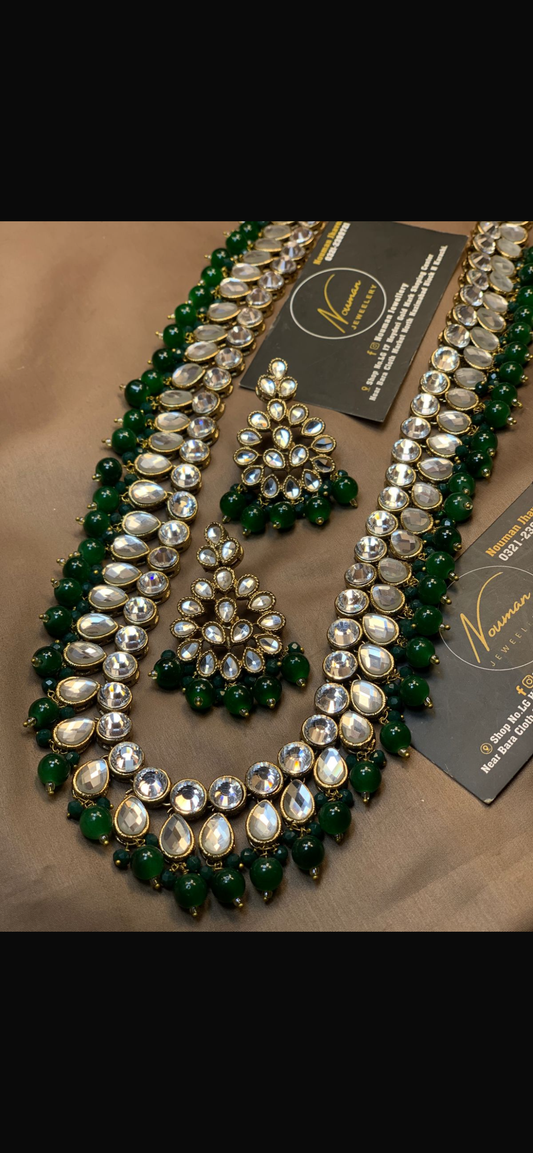 Exquisite Emerald Kundan Long Mala Set