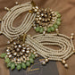 ✨ Soft Mint Kundun Classy Jewellery Earring With 5 Layers Sahara Kundun Pearls Set ✨