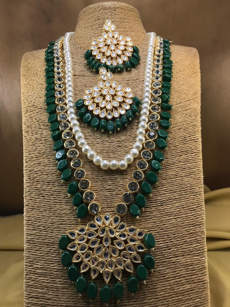Kundan Emerald Green Long Mala Set – 22 Inches