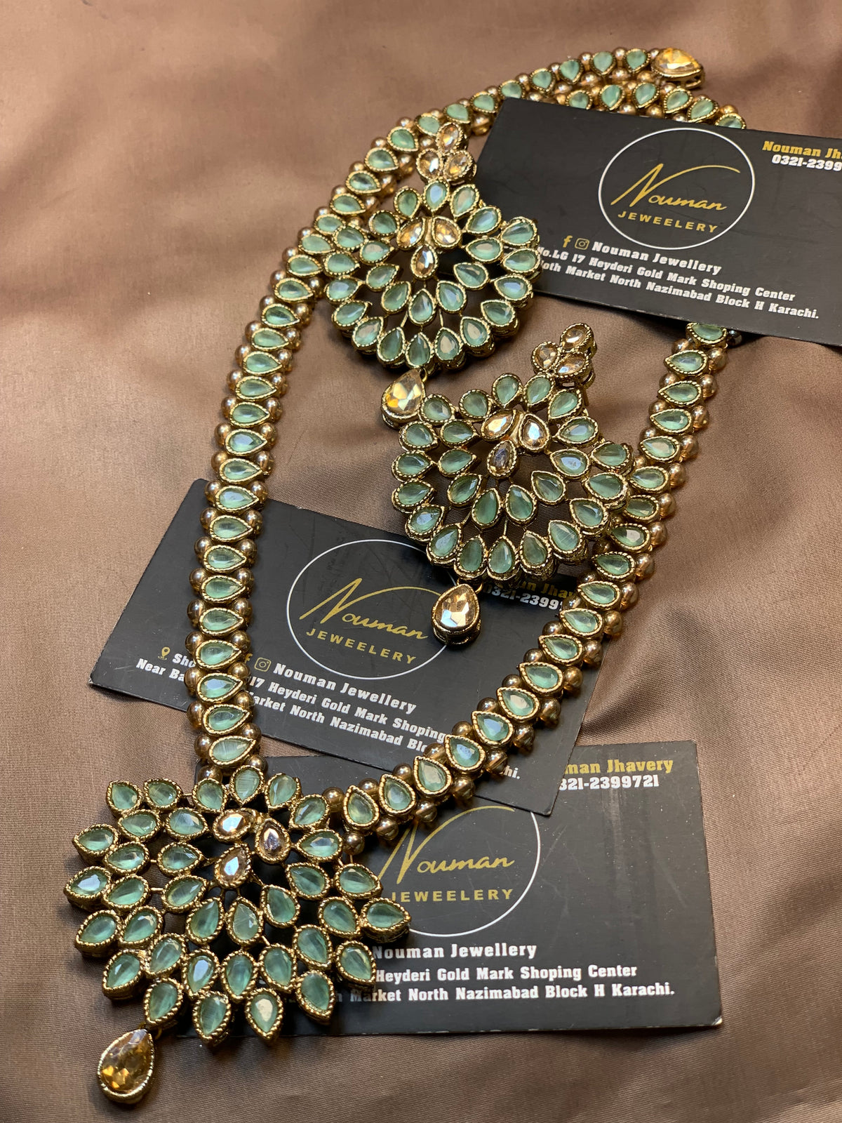 Mint Green Long Mala with Pendant Set