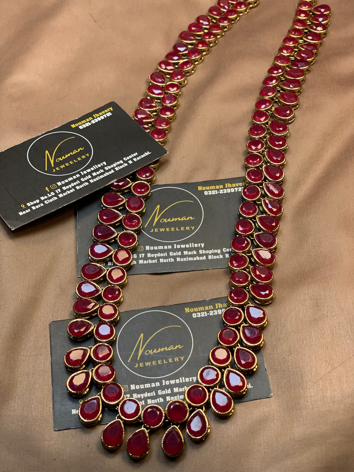 Deep Ruby Red Kundan Long Mala – Antique Gold Plated