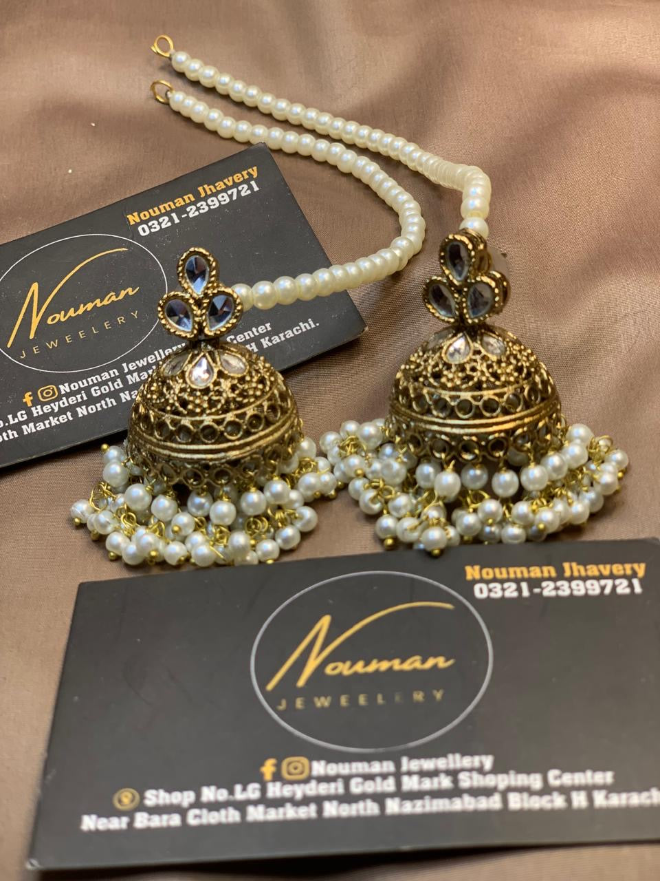 Pearl Kundan Jhumka Earrings