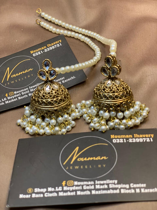 Pearl Kundan Jhumka Earrings