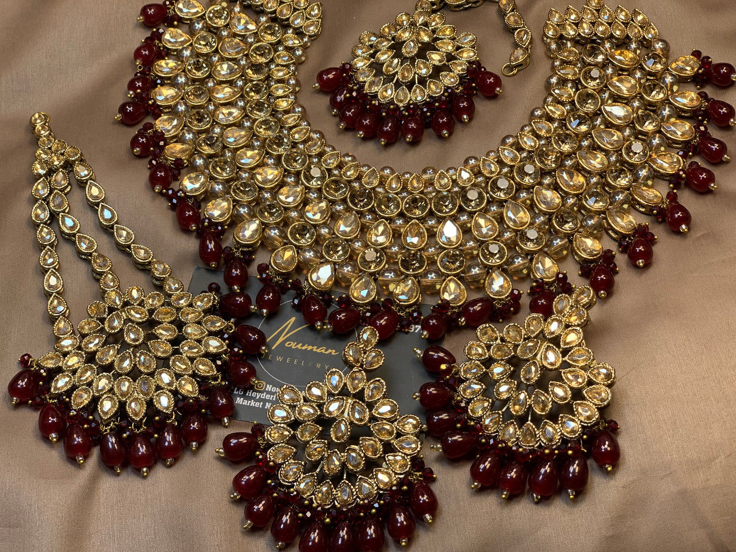 Exquisite Champagne Gold Maroon Deep Red Bridal Jewellery Ser