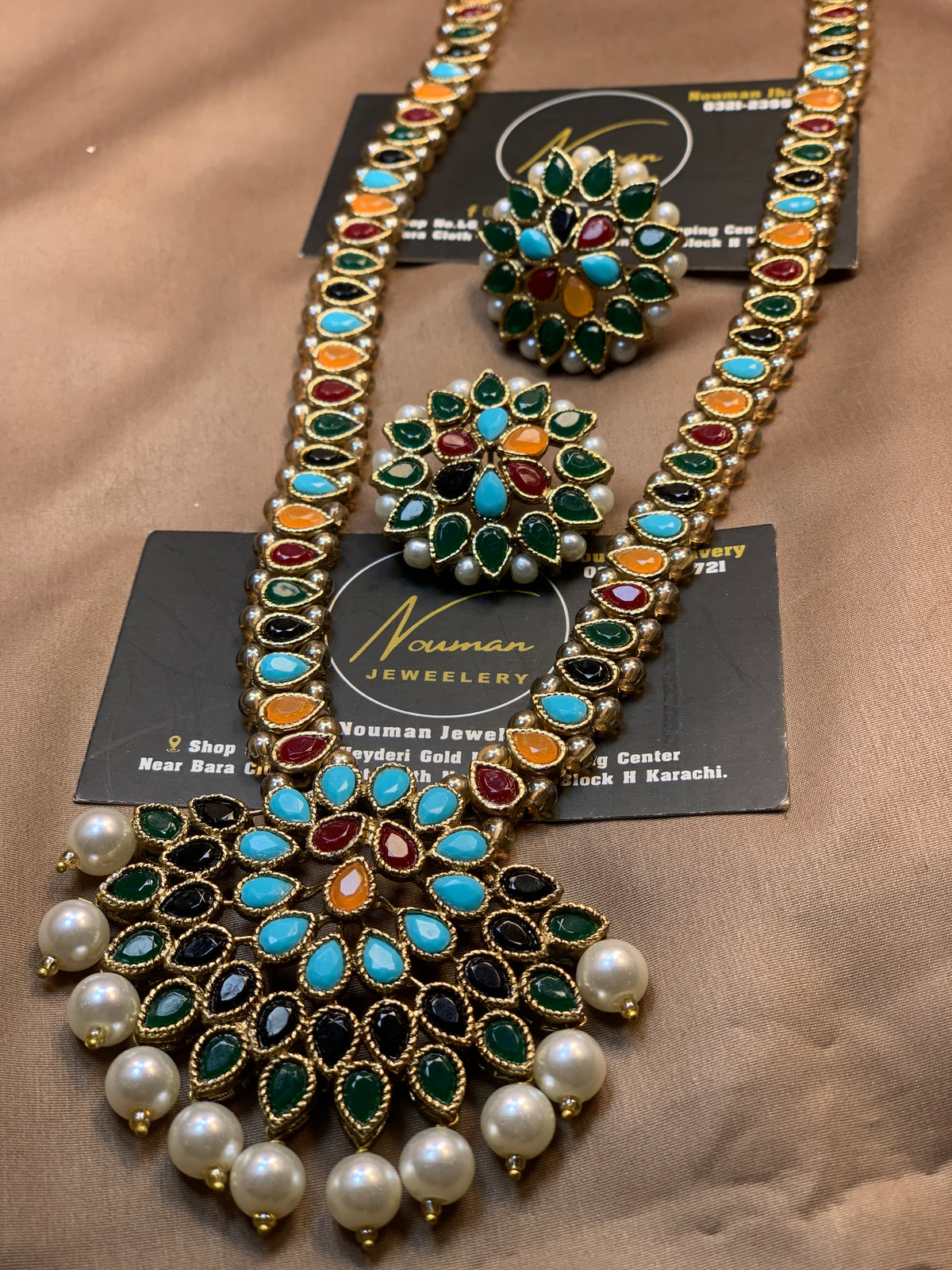 Multicolor Kundan Pearl Long Maala Set with Pendant.