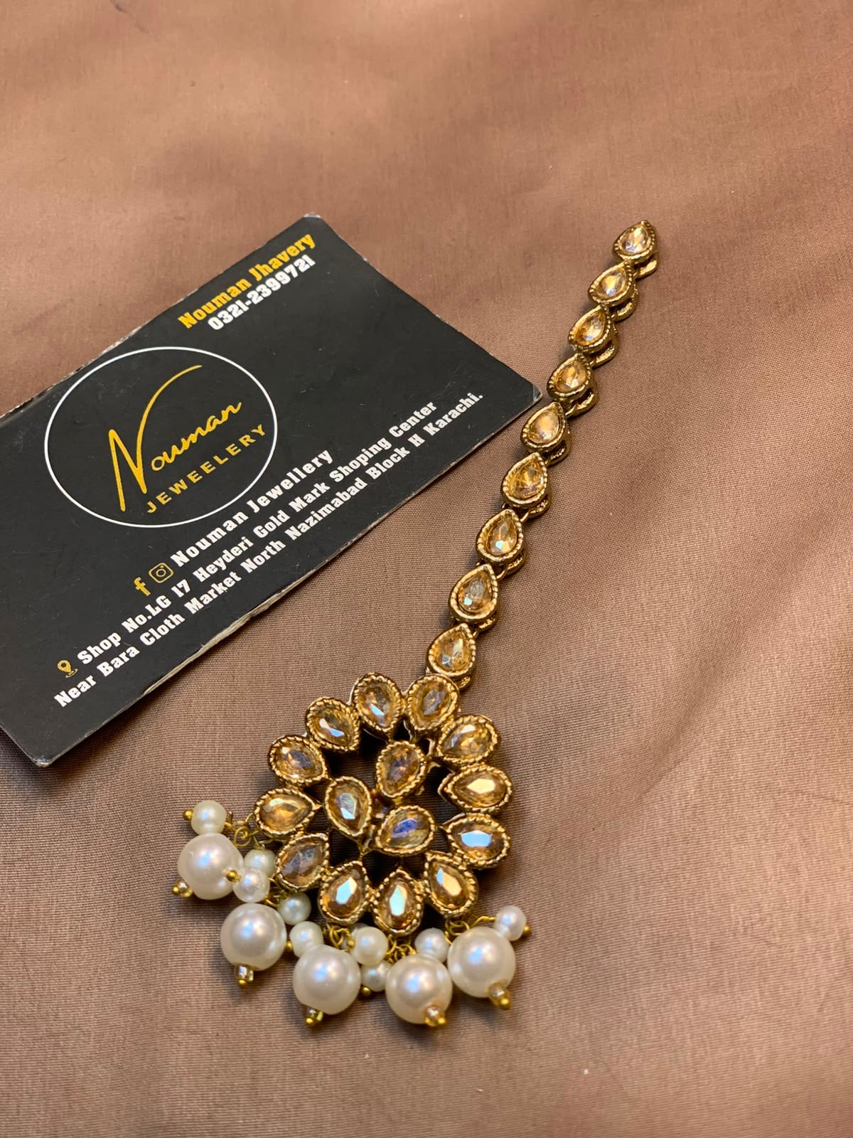 Golden Polki Pearl Maang Tikka