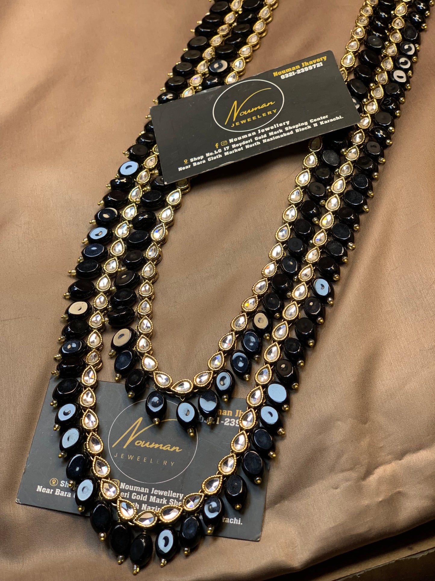 Royal Black Kundan Long Mala Jewellery Set